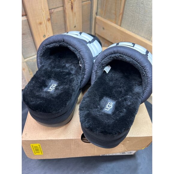 Ugg Womens Maxi Slide Logo Sandals Black & White Fur Lined Size 8 - Picture 6 of 8